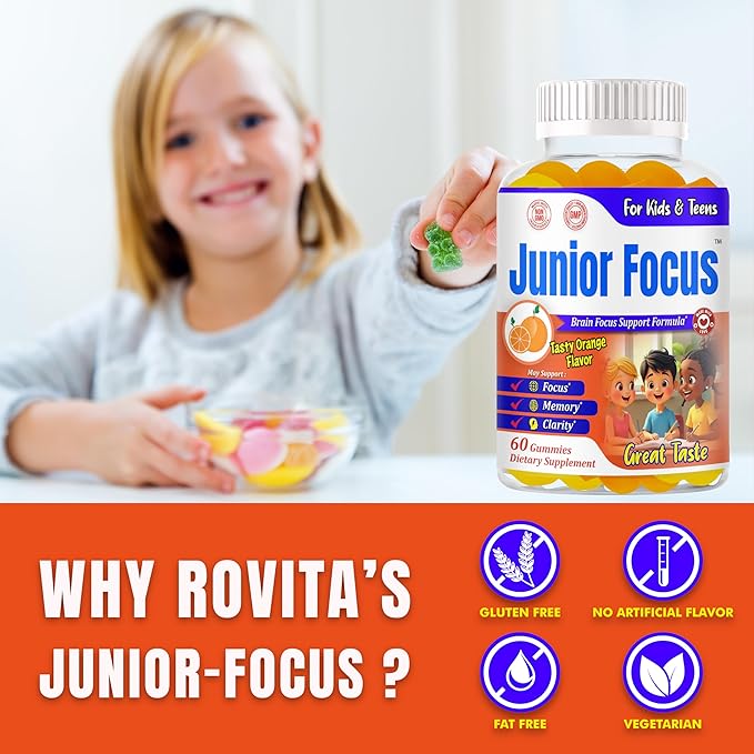 Focus Gummies for Kids and Teens – Kids Omega 3 Brain Support Gummies Vitamins for Kids – Brain Focus Supplements Kids Vitamin Gummies – Orange Flavor 60 Gummy Vitamins for Teens