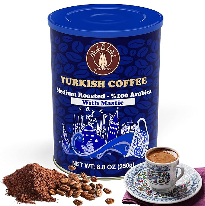 Mahlas Gourmet Turkish Coffee With Mastic - Premium Quality Freshly &amp Finely Ground 100% Arabica Coffee Beans