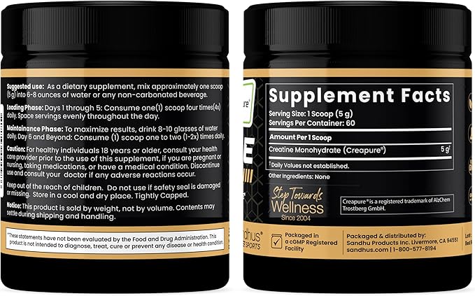 Sandhu's Creapure German Creatine Monohydrate Powder Supplements for Men &amp Women Unflavored 60 Servings (Pack of 2) 21.16 Oz Sport Supplement Supports Lean Muscle Building