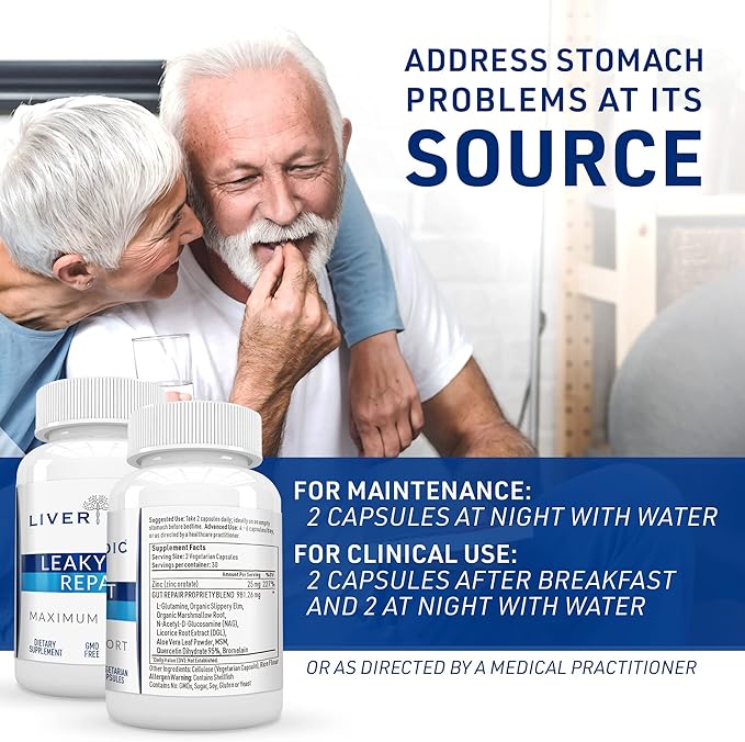 Leaky Gut Repair Natural Gut Health Supplement Glutamine Organic Slippery Elm NAG Marshmallow Root Aloe Vera MSM Quercetin Bromelain Promotes Digestive Ease Gut Wellness 1000mg 60 Caps