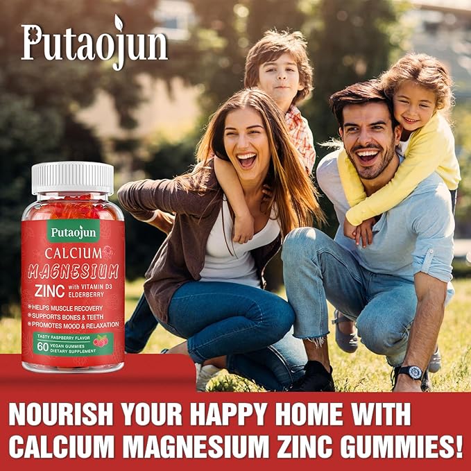 High Absorption Calcium Magnesium Zinc Gummies Sugar Free Calcium Magnesium Zinc Supplement with D3 | Bone &amp Teeth Strength | Muscle &amp Nerve Function | Vegan | Raspberry Flavor | 2 Pack