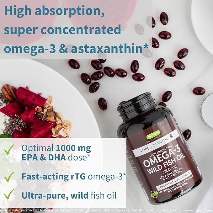 High Absorption Omega-3 Wild Fish Oil 1360mg &amp Advanced Hydrolyzed Collagen Peptides Bundle 1000mg EPA &amp DHA with Astaxanthin &amp 100% Grass Fed Bovine Collagen Protein Powder by Igennus