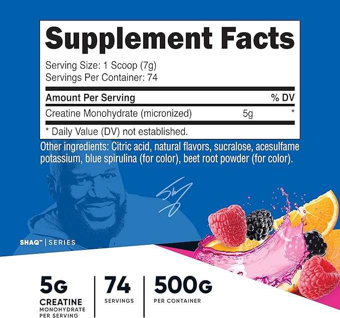 Nutricost Creatine Monohydrate Powder (Shaq's Berry Blast 500 Gram) - Micronized Creatine Supplement Vegan GMO-Free Gluten-Free 74 Servings