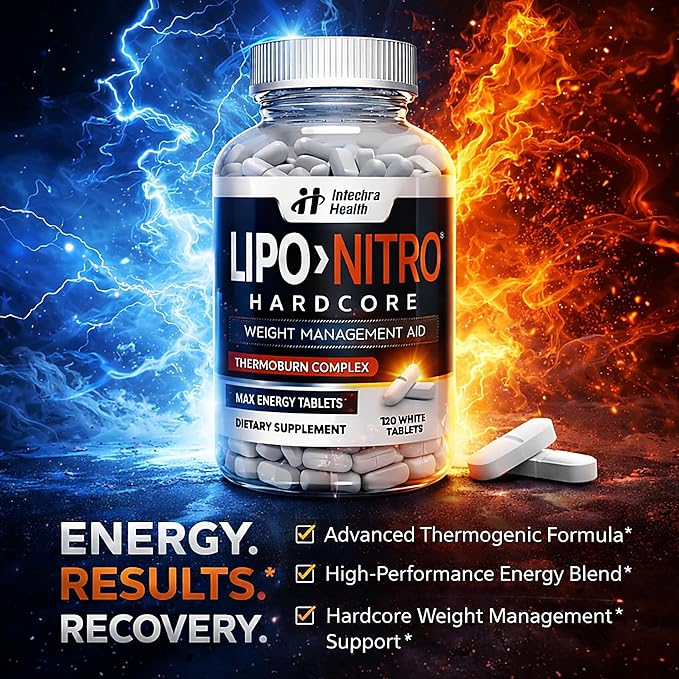 LipoNitro® Thermo-Burn Diet Pills with Nitro Energy Dietary Supplement Manufactured in USA - 120 White Tablets