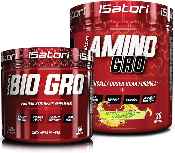 iSatori Bio-GRO Protein Synthesis Amplifier - Unflavored (60 Servings) &amp iSatori Amino-GRO BCAA Powder - Frosted Lemonade (30 Servings)