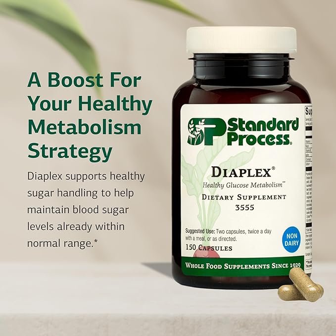 Standard Process Diaplex - Supplement for Pancreas &amp Gallbladder Support - Contains Chromium &amp Antioxidant Vitamin A - Non-Dairy - 150 Capsules (75 Servings)