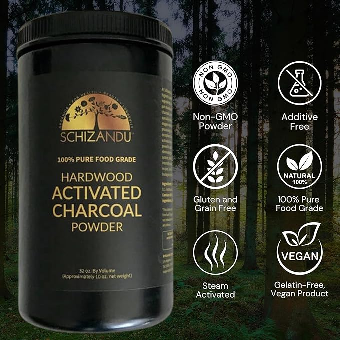 Activated Hardwood Charcoal Powder by Schizandu Vegan 100% | Supports Skin Body Teeth Whitening 3-Packs