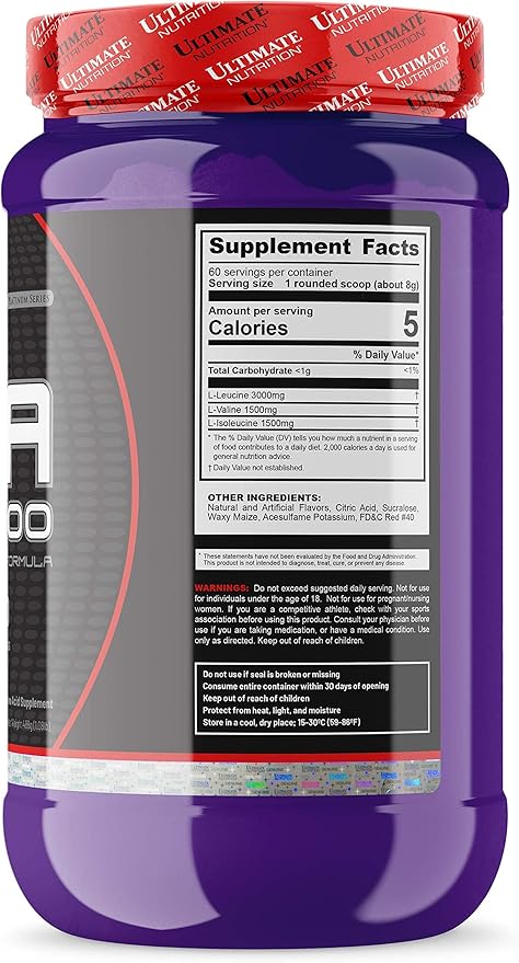 Ultimate Nutrition Flavored BCAA Powder - Caffeine Free with 3g Leucine 1.5g Valine 1.5g Isoleucine - Post Workout Amino Acid Supplement Ruby Red Candy 60 Servings