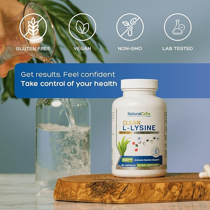 Natural Cure Labs Clean L-Lysine 600mg 120 Capsules | Vegan Non-GMO &amp Gluten Free