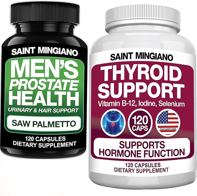 Thyroid Support Supplement 120 Capsules - with - Men's Prostate Health Supplement - 120 Capsules