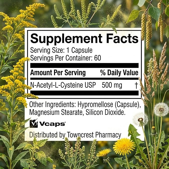 Rooted NAC Supplement 500mg | N-Acetyl L-Cysteine Capsules for Lung Health and Immune Support | Antioxidant Defense Glutathione Support Liver Detox Cellular Protection | 60 Count