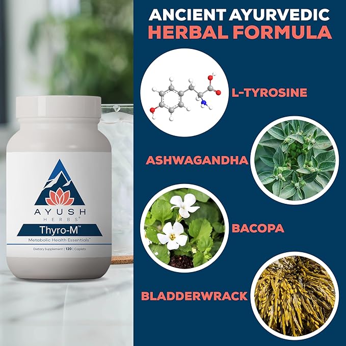 Ayush Herbs Thyro-M - Thyroid Support for Women &amp Men Thyroid Health Thyroid Care with L Tyrosine Ashwagandha Kelp Natural Energy Support - 120 Vegetarian Capsules (1 Count)