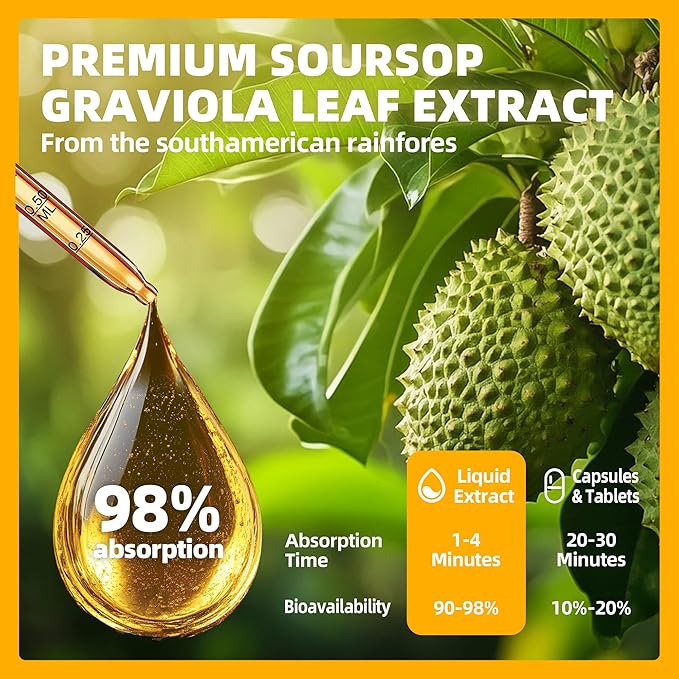 Soursop Graviola Leaf Extract Liquid Drop for Cell Support &amp Regeneration Immune Boost Relax Liver and Sleep Soursop Bitters Liquid Herbal Goodness Sugar/Gluten Free Passion Fruit Flavor