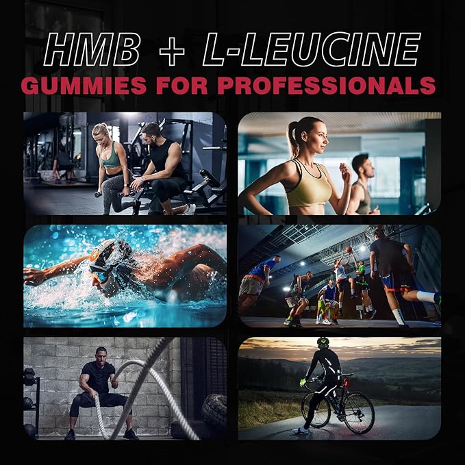 HMB and L-Leucine Gummies Chewable HMB Amino Acid and Leucine Supplement for Men &amp Women Muscle Health &amp Growth Immune Support &amp Overall Health Vegan Strawberry Flavor 120 Count