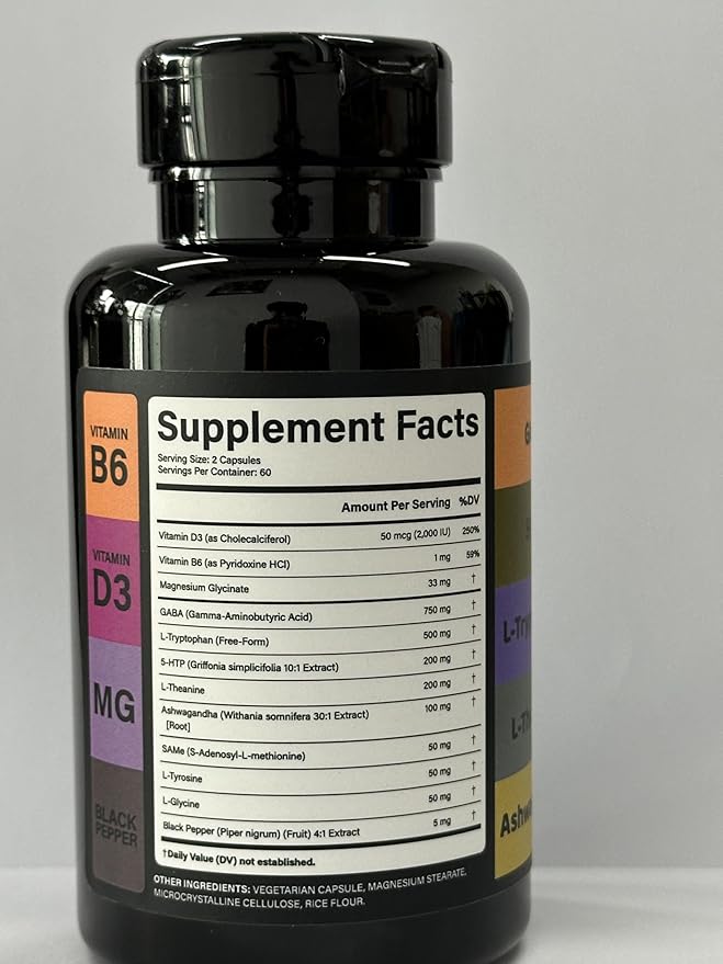ACAPPELLA Ashwagandha Supplements with GABA Supplement 5-HTP L - Theanine Capsules and L-Tryptophan Capsule - 120 Count
