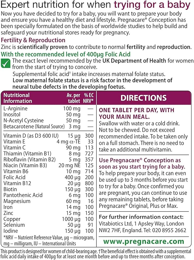 Vitabiotics Pregnacare Before Conception tryling for a baby 30 Tablets