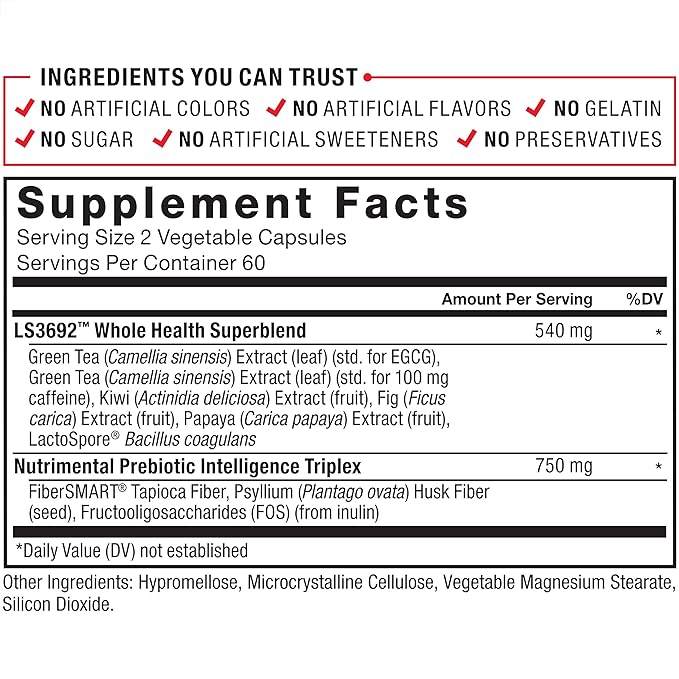 Force Factor ProbioSlim + Prebiotic Fiber Metabolism Booster for Women &amp Men Digestive Health Support Green Tea Extract and Psyllium Husk Fiber 120 Count (Pack of 2)
