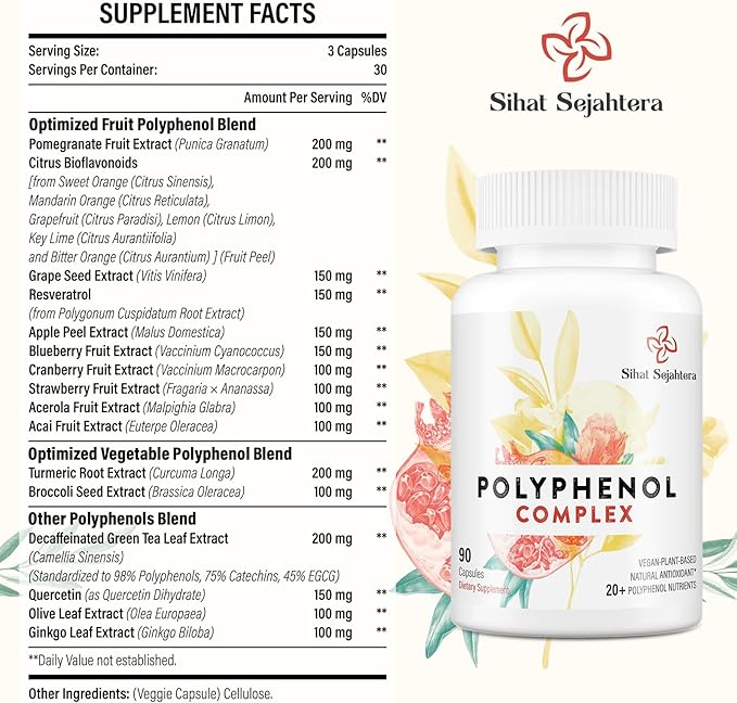 67500 MG Polyphenols Supplement - Powerful Antioxidants &amp Polyphenol for Age Defense Polyphenol Superfood Quercetin Resveratrol Plant-Based &amp Energy Immune Support 90 Capsules