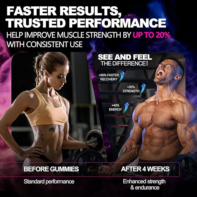 Creatine Monohydrate Gummies 5g (5000mg) Sugar-Free Creatine Pre-Workout Energy Veg Non-GMO for Men &amp Women - 120 Count Cherry Flavor with Blueberry Flavor