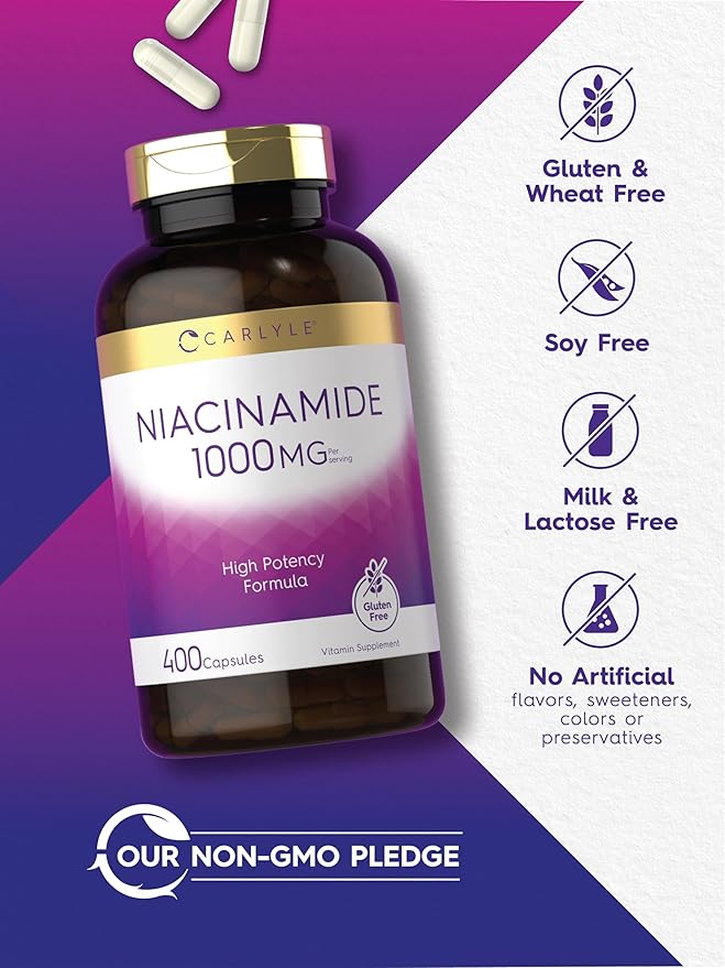 Carlyle Niacinamide 1000 mg | 400 Capsules | High Potency Formula | Non-GMO Gluten Free Supplement