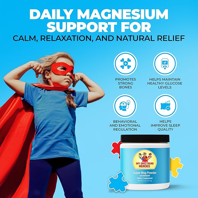 My Spectrum Heroes Calm Magnesium Powder - Gentle Magnesium Glycinate Drink Mix for Relaxation Sleep Support Digestive Health and Stress Relief - Vegan Gluten-Free 6oz (171g)
