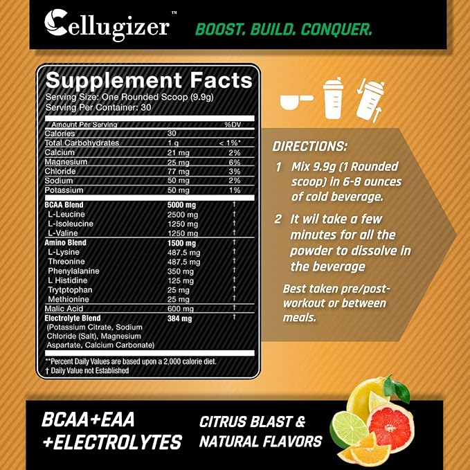 BCAA + EAA + Electrolytes | New &amp Improved | 6.5g EAAs 5g BCAAs Hydration Matrix | Citrus Blast Flavor | 30 Servings