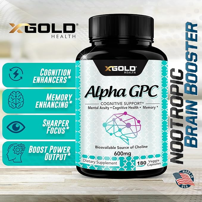 Alpha GPC Choline Supplement 600mg 99%+ Highly Purified Highly Bioavailable Source of Choline180 Veggie Capsules Cognitive Enhancer Nootropic Supports Memory &amp Brain Function Boosts Focus &a