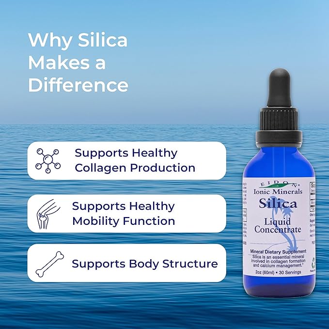 Eidon Liquid Silica Mineral Concentrate - Silica Supplement for Hair Skin and Nails Supplement Drops to Support Collagen Production &amp Hair Loss for Women &amp Men Helps Manage Calcium - 2 oz