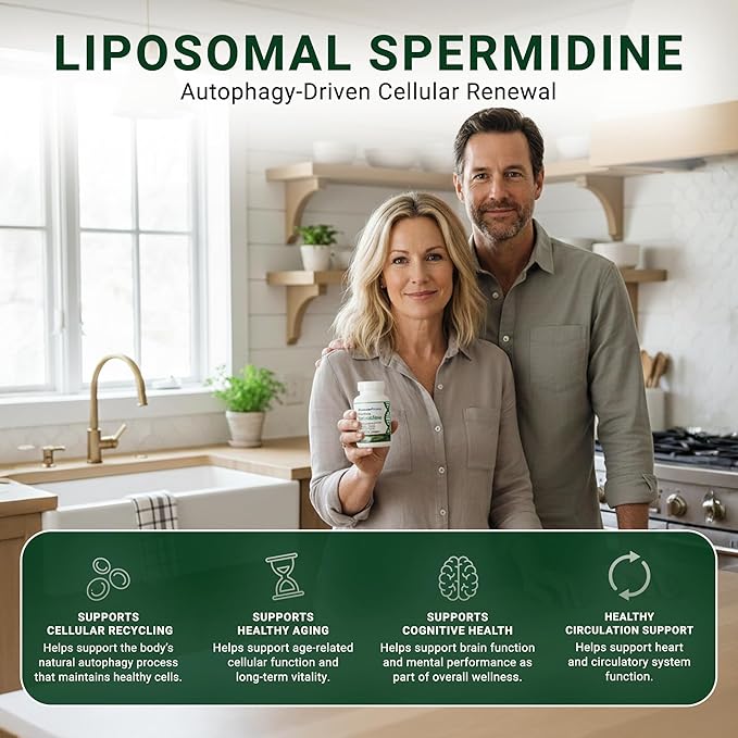 Liposomal Spermidine 8mg Supplement - 60 Capsules for Cellular Renewal and Healthy Aging - Spermidine-Rich Wheat Germ Extract for Women and Men - Gluten Free Vegan Made in USA Non-GMO