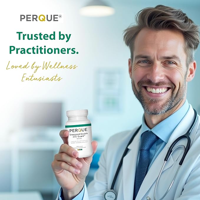 PERQUE Energized Double Zinc Guard 100 Tabs – Dual-Form Zinc Supplement with Picolinate &amp Citrate – Supports Immune Skin &amp Cellular Health – High-Absorption Non-GMO Gluten-Free Formula – 10
