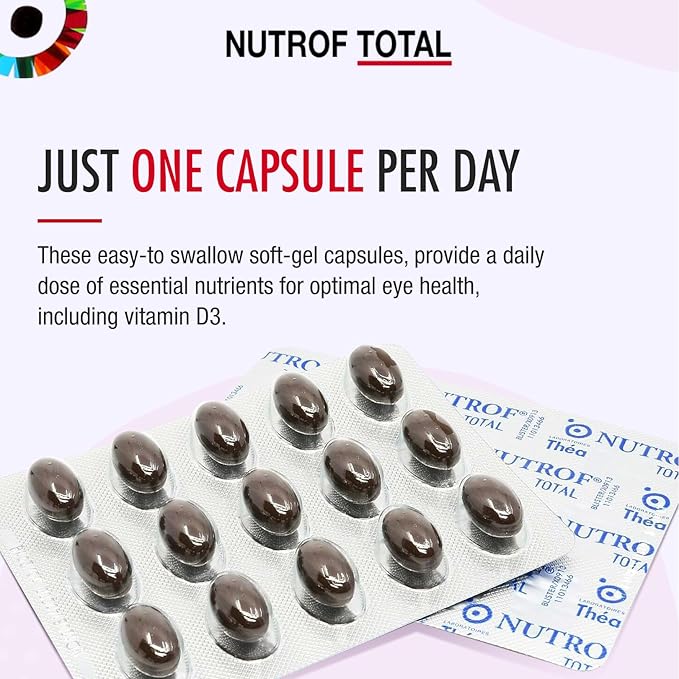 Nutrof Total Capsules – Eye Health Supplement with Lutein Zeaxanthin Omega 3 and Antioxidants | Essential Nutrients for Optimal Eye Health | Pack of 30 Capsules (1 Capsule per Day - 1-Month Supply)