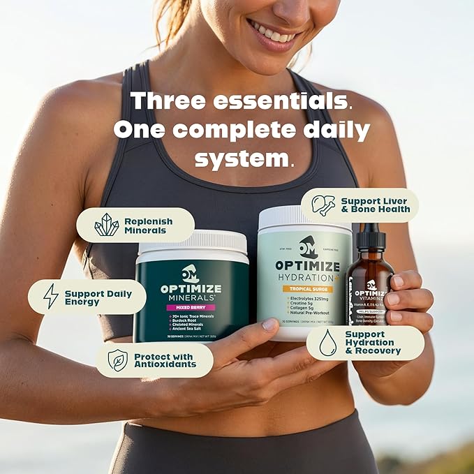 Optimize Minerals Mixed Berry and Tropical Surge Hydration Bundle | All in-One Supplement Pack Ionic Trace Mineral Blend Electrolyte and Micronutrient Support