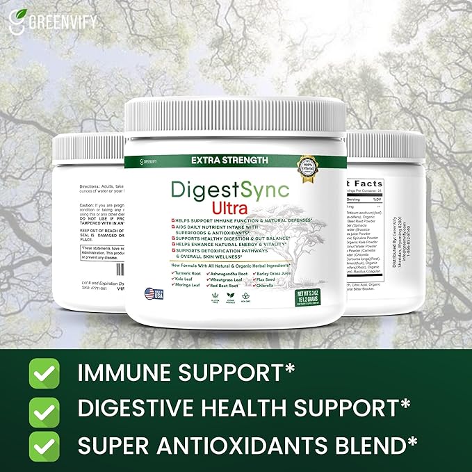 DigestSync Ultra Extra Strength Digestive Support Supplement with Organic Superfoods 5.3 oz 28 Servings (5)
