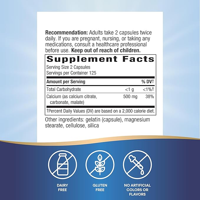 Nature's Way Calcium Citrate 500 mg Calcium per 2-Capsule Serving for Bone Health &amp Muscle Function* Blend of Citrate Carbonate &amp Malate Gluten Free 250 Capsules (Packaging May Vary) - 2