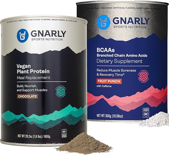 Gnarly Nutrition Gnarly Vegan Plant Protein Meal Replacement - Chocolate (28.2oz) BCAAs Fruit Punch (10.58oz)
