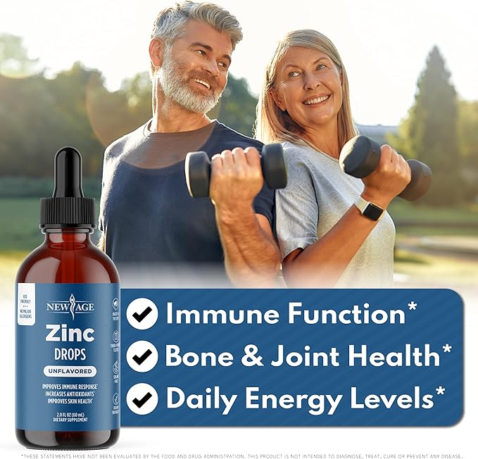 Liquid Zinc Drops for All Ages by NEW AGE - Zinc Sulfate for Immune Support Vegan Non-GMO &amp Gluten Free 60 Day Supply 2-Pack