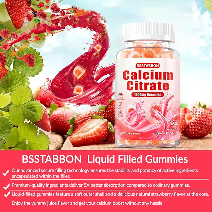 Calcium Citrate Supplement Gummies for Adult: Women &amp Men Sugar Free 1200 mg Calcium Chewable Gummy - Organic Natural High Absorption Vegan Supplements for Energy Immune Support (120Count