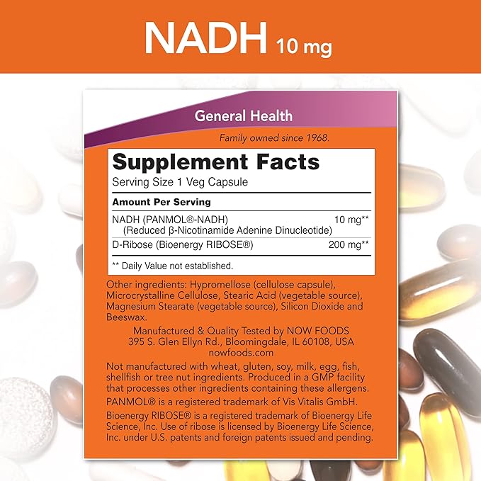 NOW Foods NADH with Ribose 10 mg 60 Vcaps