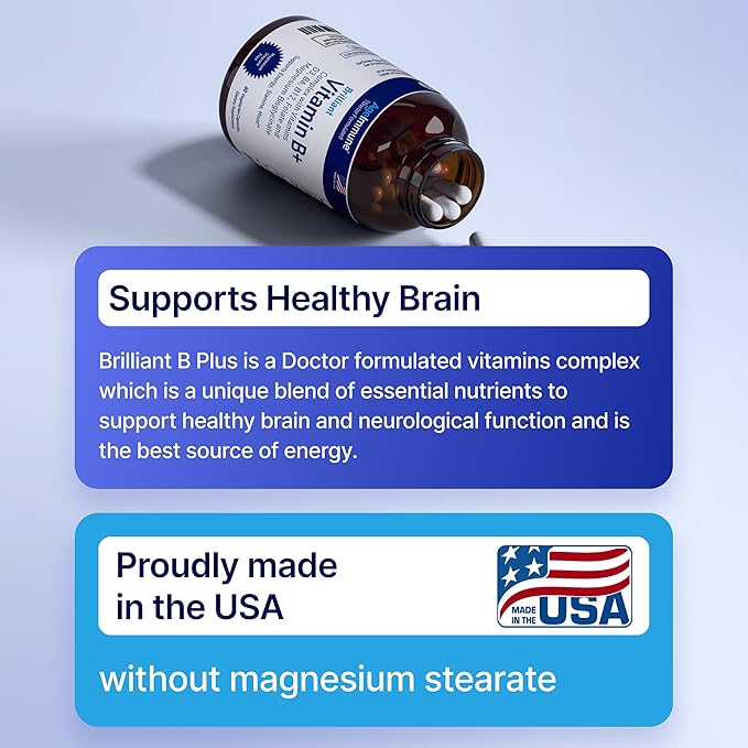 AgeImmune Vitamin B Complex with Vitamin D3 B12 B6 Magnesium Bisglycinate and Folate as Methylfolate - Doctor Formulated Methylated B Complex Supplement – 60 Capsules - Without Niacin