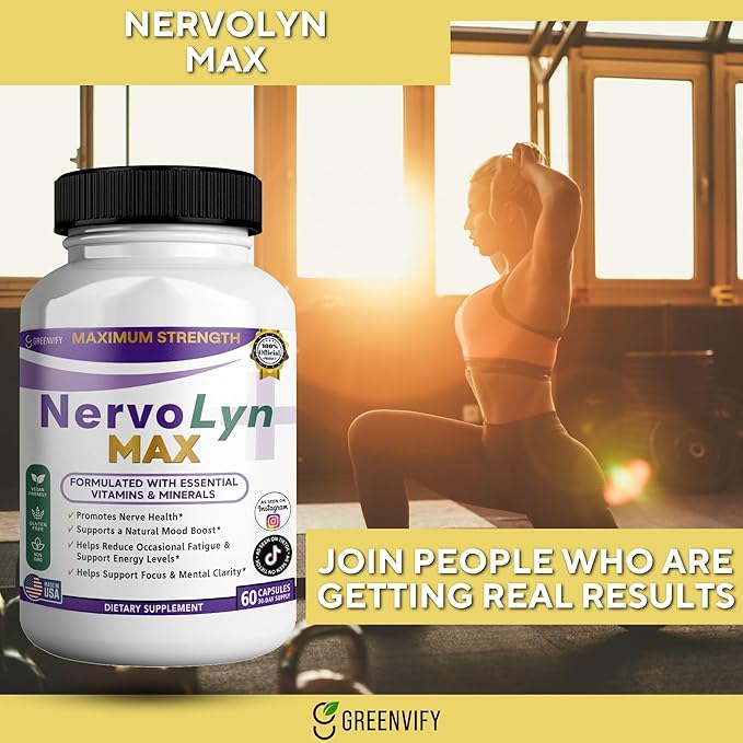 NervoLyn Max Maximum Strength Nerve Support Supplement 60 Capsules with Vitamin B Complex Vegan Gluten Free Non-GMO 30 Day Supply (1)