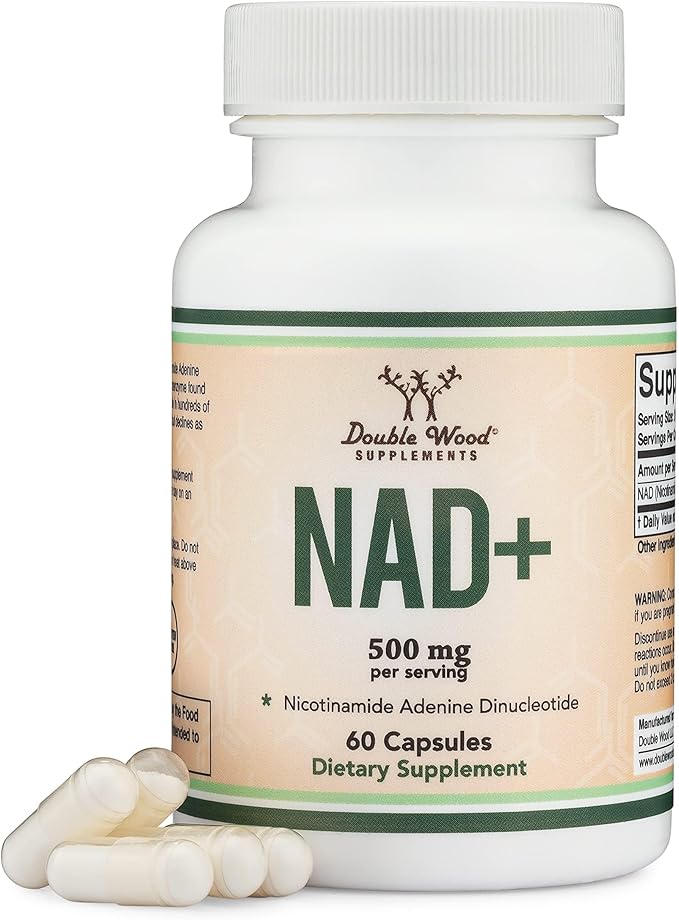 Double Wood Supplements NAD+ Anti Aging &amp Cell Regeneration | 500mg of 95% Pure NAD Plus Per Serving 30 Day Supply | Similar to Nicotinamide Riboside | Third Party Tested Vegan Safe Non-GMO