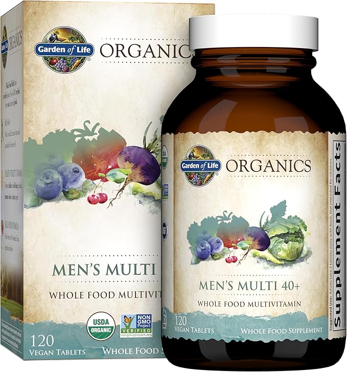 Garden of Life Organics Men's 40+ Multivitamin with Prostate Support B12 &amp Vitamins – Vegan Daily Whole Food Multivitamin Non-GMO Certified Organic 120 Tablets