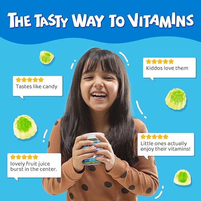 Kids Calcium Gummies + Vitamin D3 K2 Magnesium Zinc Extra Absorption Algae Calcium Supplement For Kids Gentle to Stomach Bone Teeth Muscle Brain Sugar Free Chewable Kids Vitamins 4+ 60 Counts