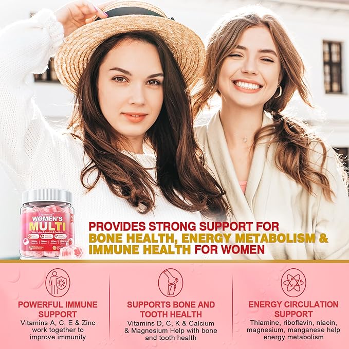 Sugar-Free Women's Multivitamin Gummies - Women Methylated Multivitamin Filled Gummies with Omega-3 Enzymes &amp Antioxidant Blend to Support Overall Health Immunity Hair Nails &amp Skin Health