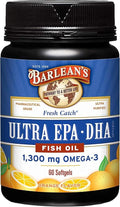 Barlean's Omega 3 Fish Oil Supplements Supplement Softgels for Men and Women 1300 mg Ultra EPA and DHA Fatty Acids Orange Flavored 60 Count