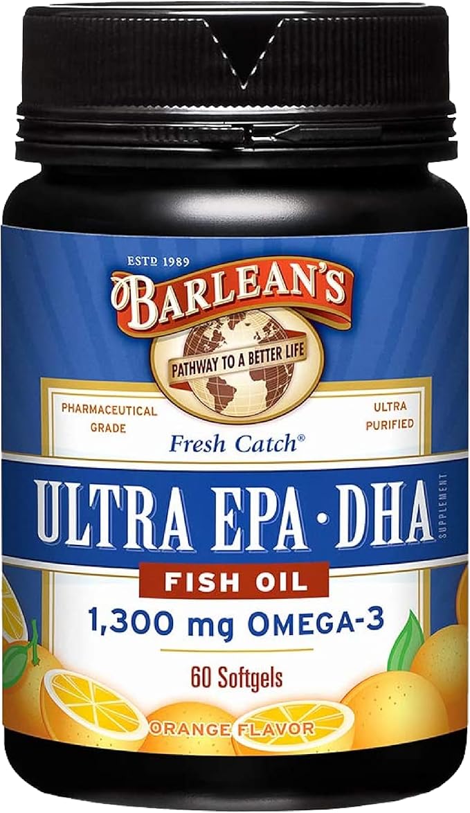 Barlean's Omega 3 Fish Oil Supplements Supplement Softgels for Men and Women 1300 mg Ultra EPA and DHA Fatty Acids Orange Flavored 60 Count