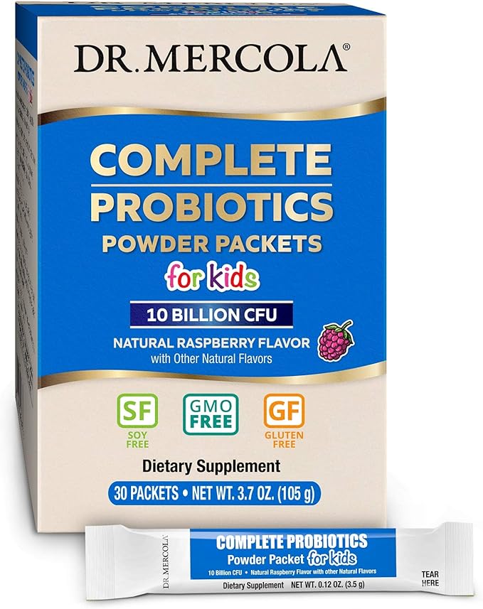 Dr. Mercola Complete Probiotics Powder Packets for Kids - Supports Digestive &amp Immune Health - 10 Strains - with Prebiotics - Non-GMO Gluten-Free &amp Soy-Free - 30 Packets