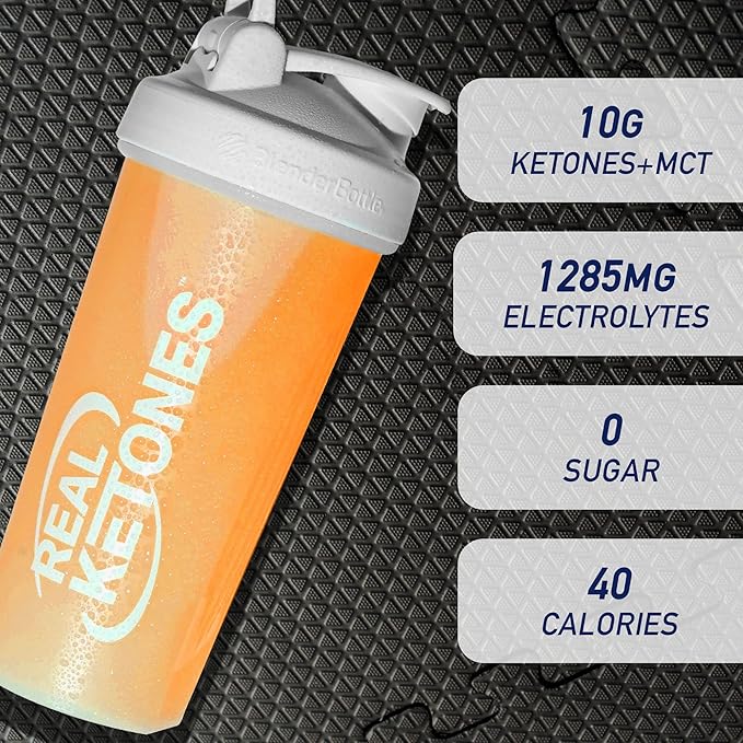 Real Ketones MCT &amp BHB Exogenous Ketones Drink Mix Packets Elevate Keto Electrolytes Powder Packets No Sugar with 4 Main Electrolytes Plus Hydrating Proprietary Keto BHB - 30 Pack Orange