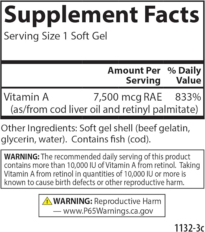 Carlson - Vitamin A 25000 IU (7500 mcg RAE) Immune Support Vision Health Antioxidant Vitamin A Supplements 250 Softgels