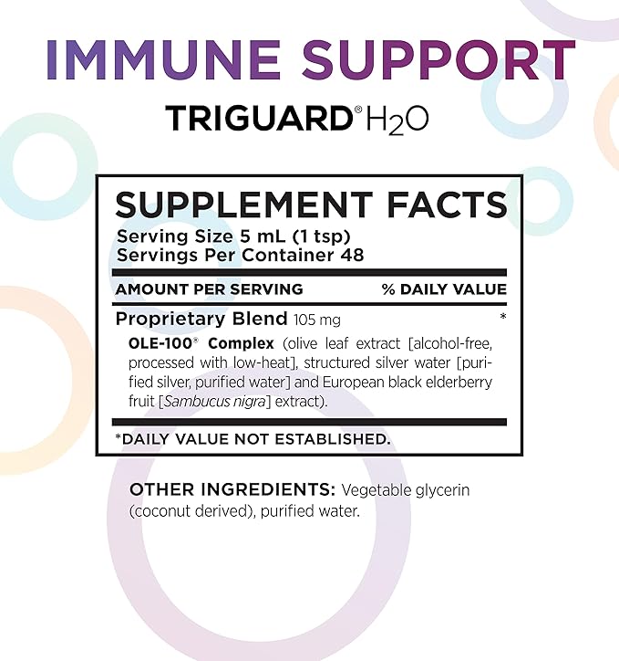Triguard Plus Colloidal Silver Water Sambucus Elderberry Extract &amp Olive Leaf Extract 3-in-1 Liquid Immune Support Ready to Drink | Powerful Immune System Booster | Great Taste - 8oz Made in US
